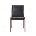 Black saddle leather armless wooden feet dining chairs